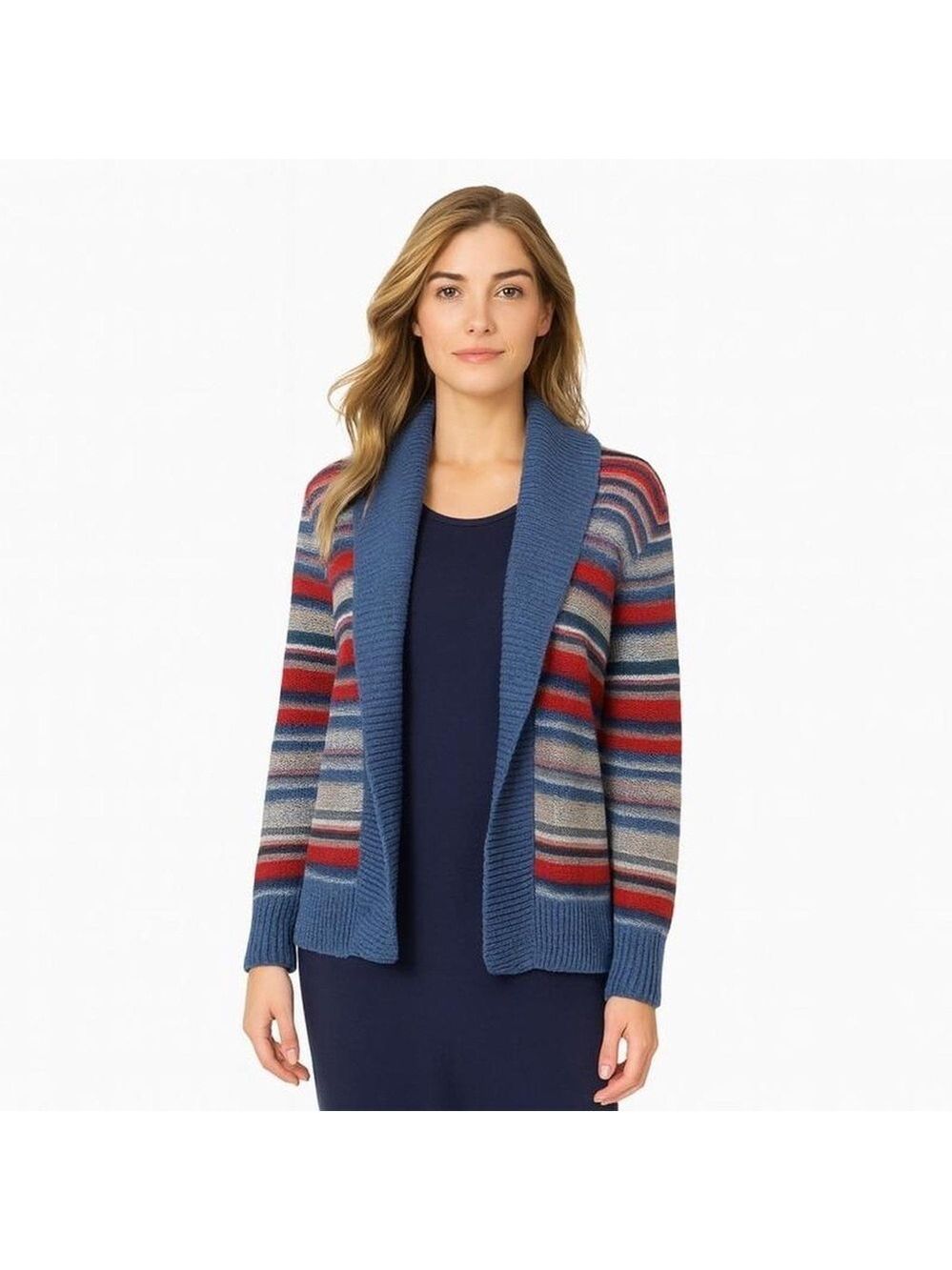 Lauren Ralph Lauren Southwestern Aztec Shawl Collar Cardigan Blue Red Gray Large